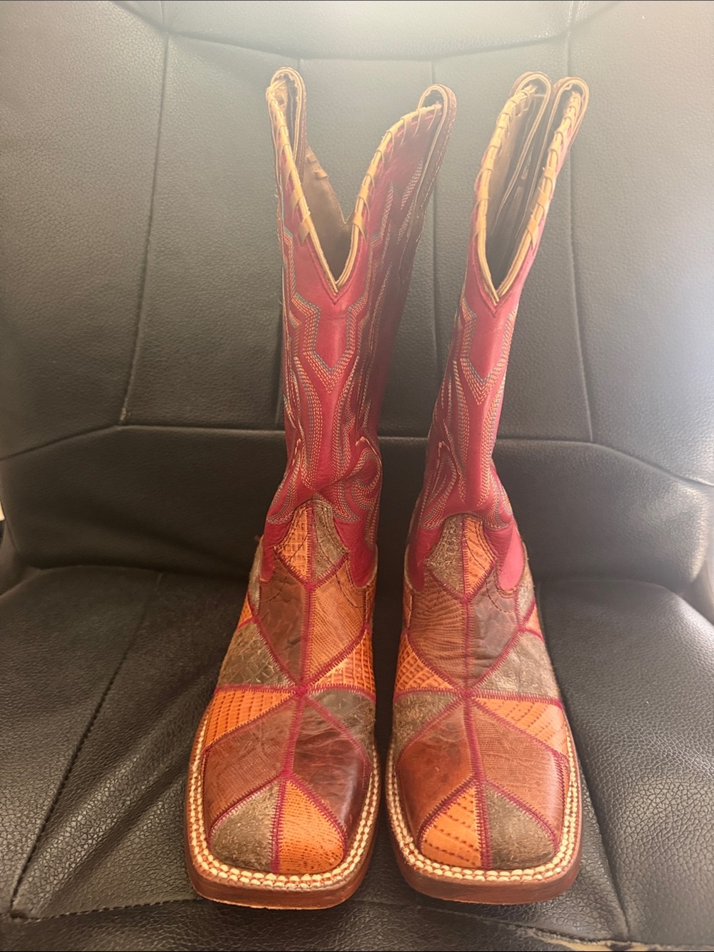 Women's Patchwork Leather Western Boots - Red and Brown Reese by Ariat Sz 7B
